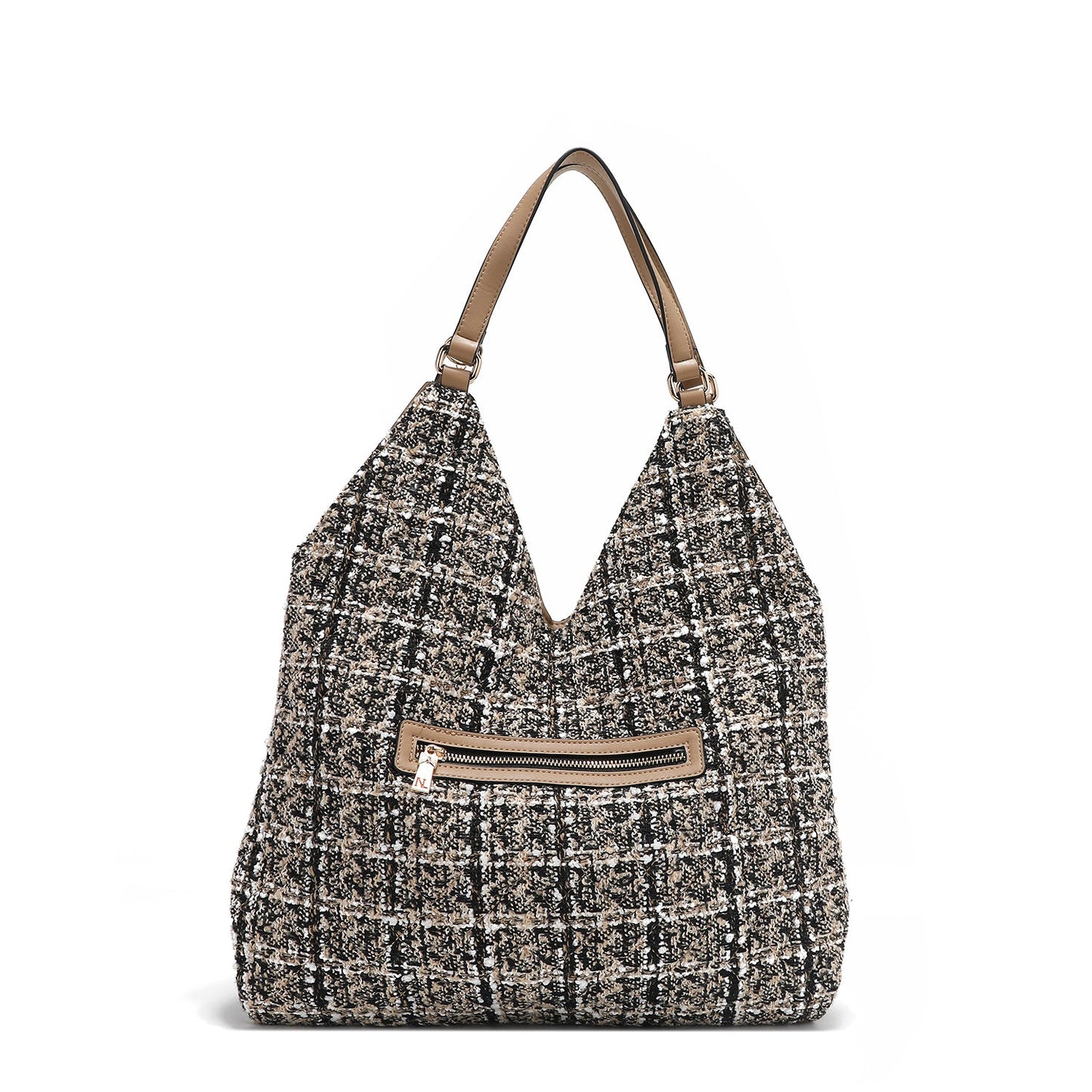 BOLSO HOBO GRANDE ESTILO TWEED (BEIGE)-4