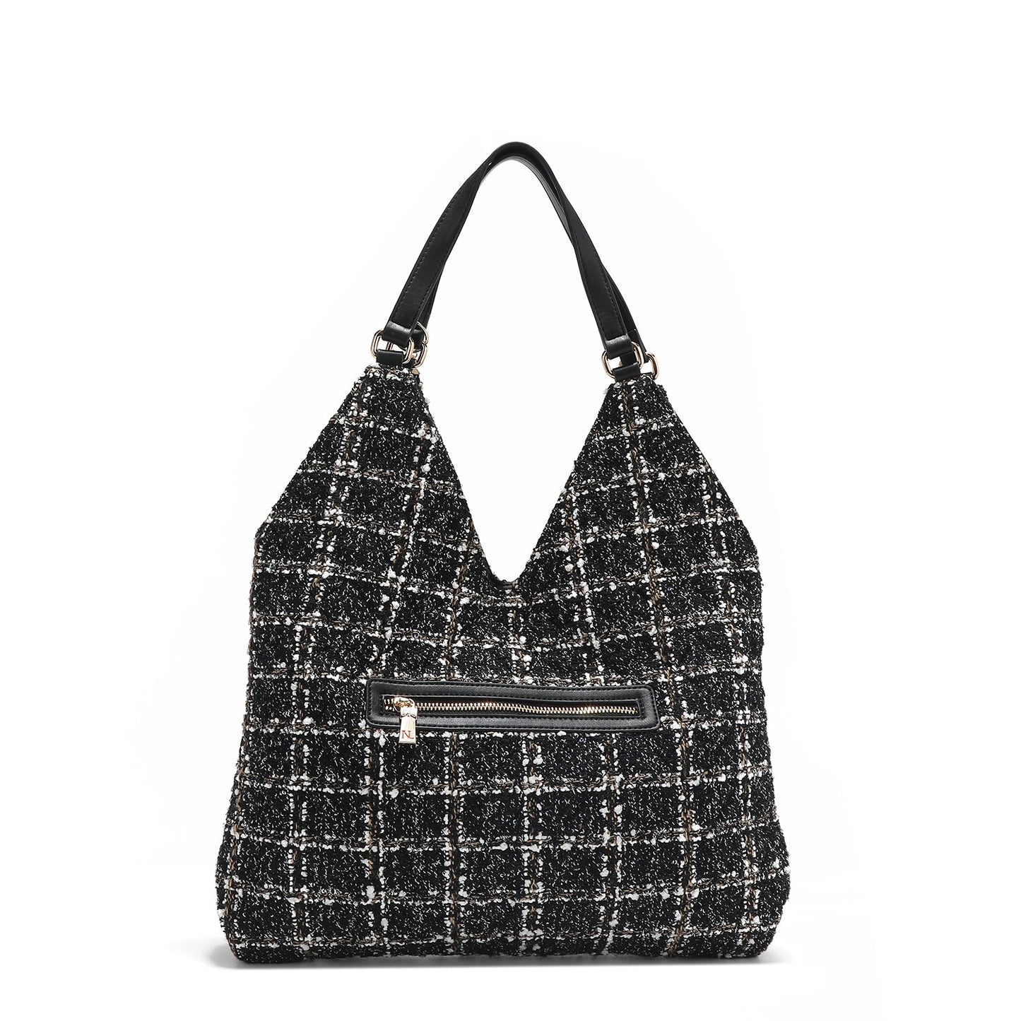 BOLSO HOBO GRANDE ESTILO TWEED (NEGRO)-4
