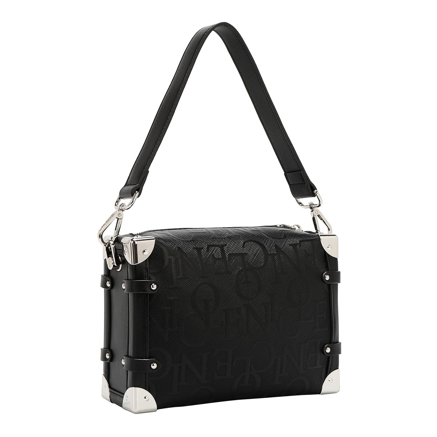 BOLSO DE HOMBRO CUADRADO ELEGANCIA EN RELIEVE (NEGRO)-4