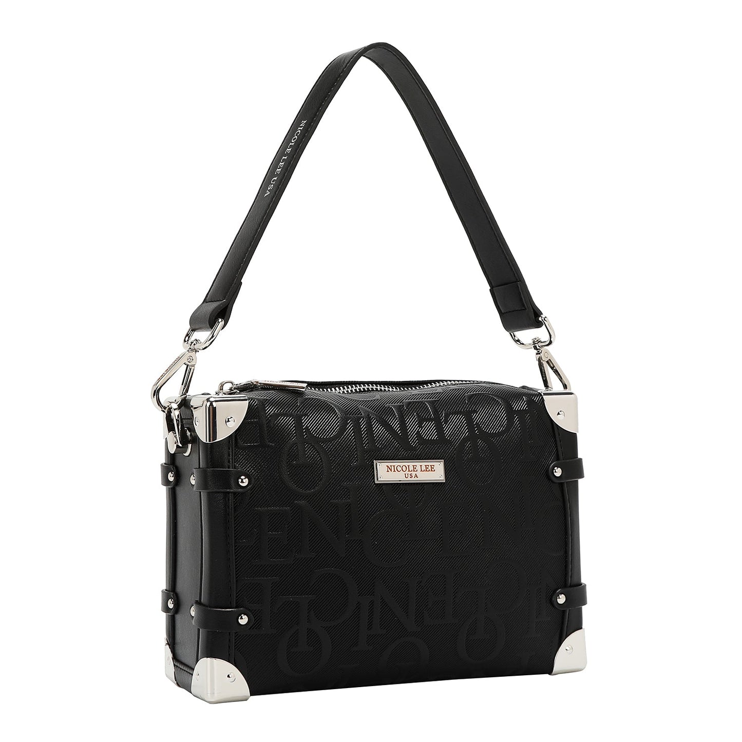 BOLSO DE HOMBRO CUADRADO ELEGANCIA EN RELIEVE (NEGRO)-2