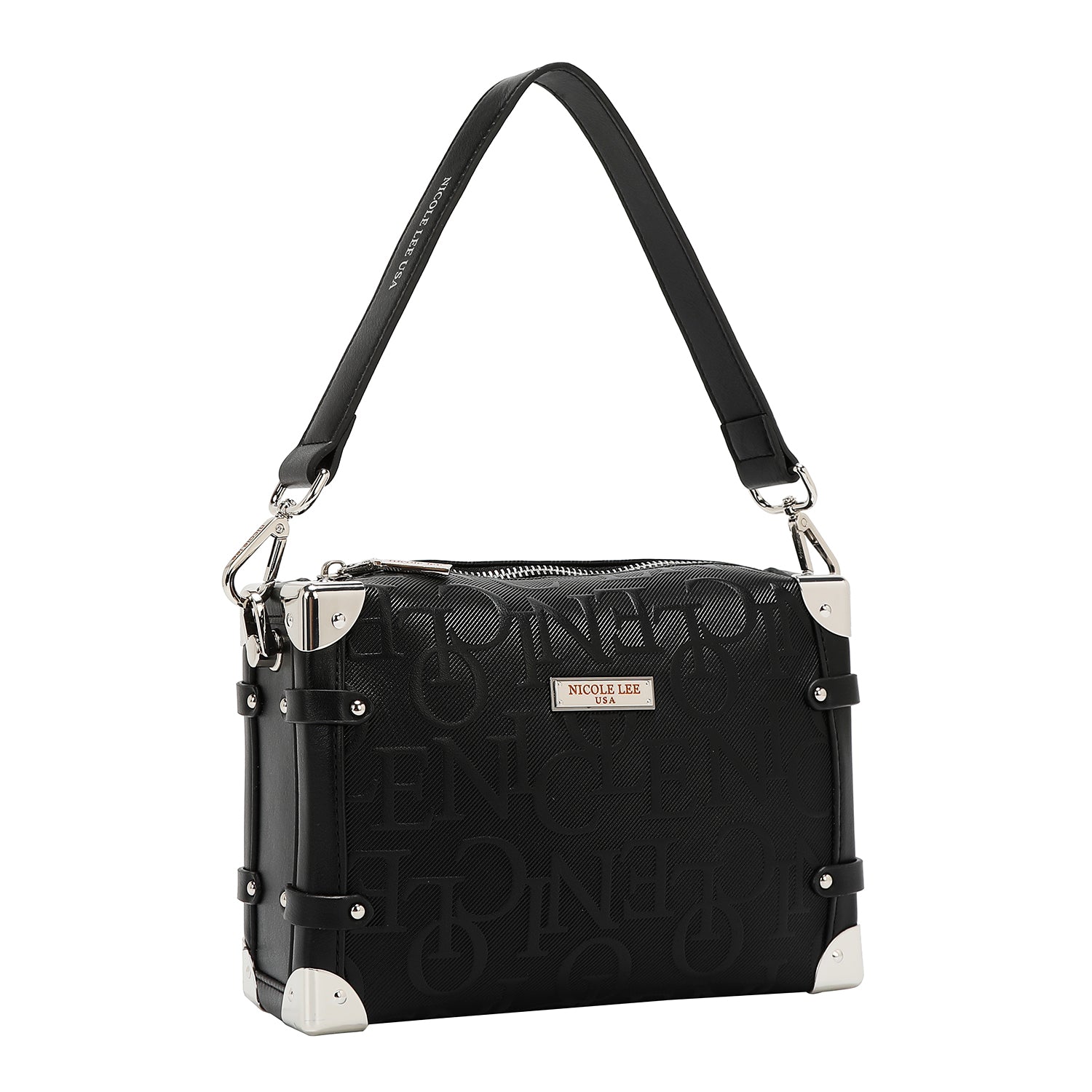BOLSO DE HOMBRO CUADRADO ELEGANCIA EN RELIEVE (NEGRO)-2