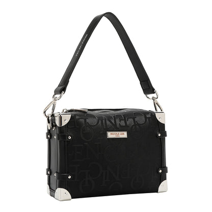 BOLSO DE HOMBRO CUADRADO ELEGANCIA EN RELIEVE (NEGRO)-2