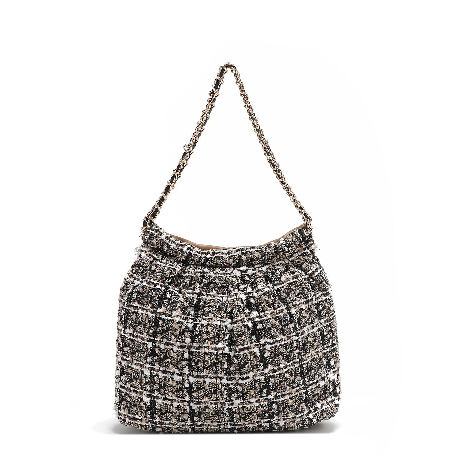 BOLSO DE HOMBRO ESTILO TWEED (BEIGE)-4