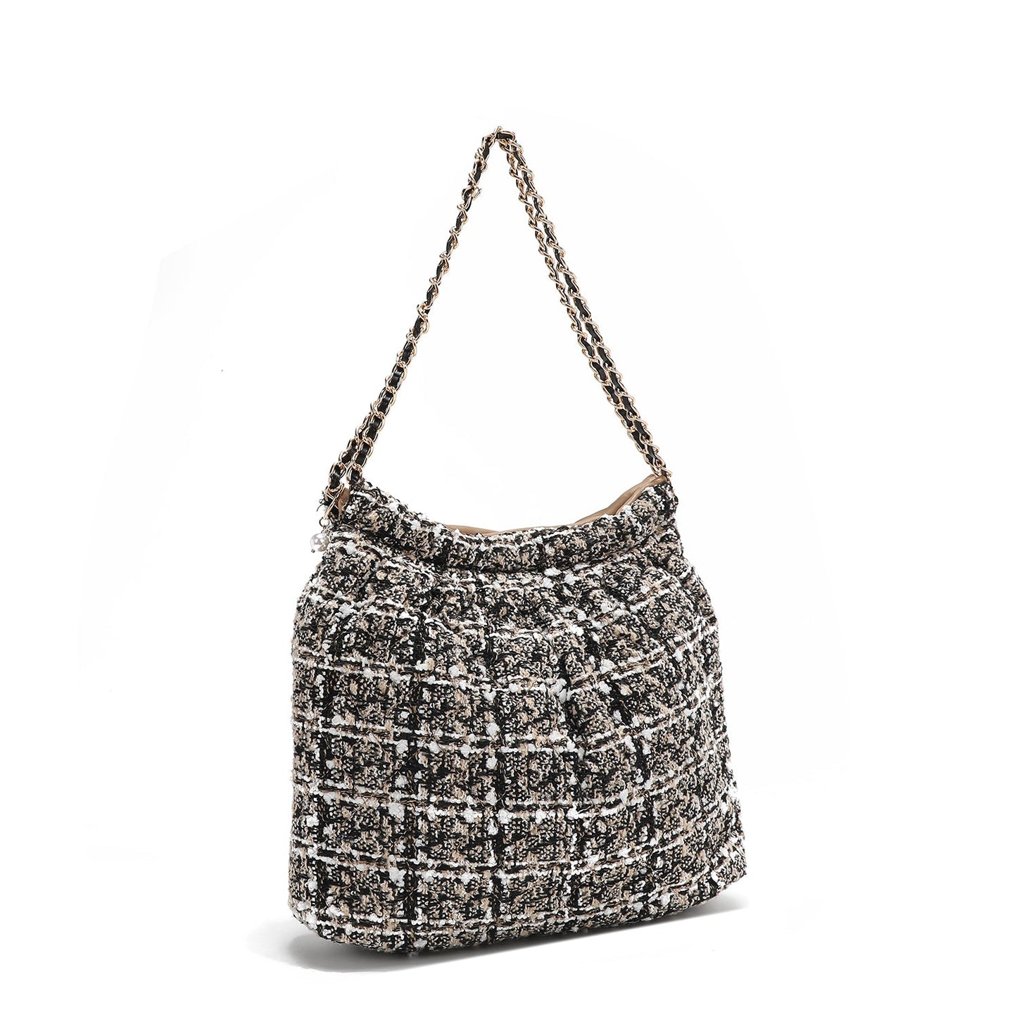 BOLSO DE HOMBRO ESTILO TWEED (BEIGE)-3