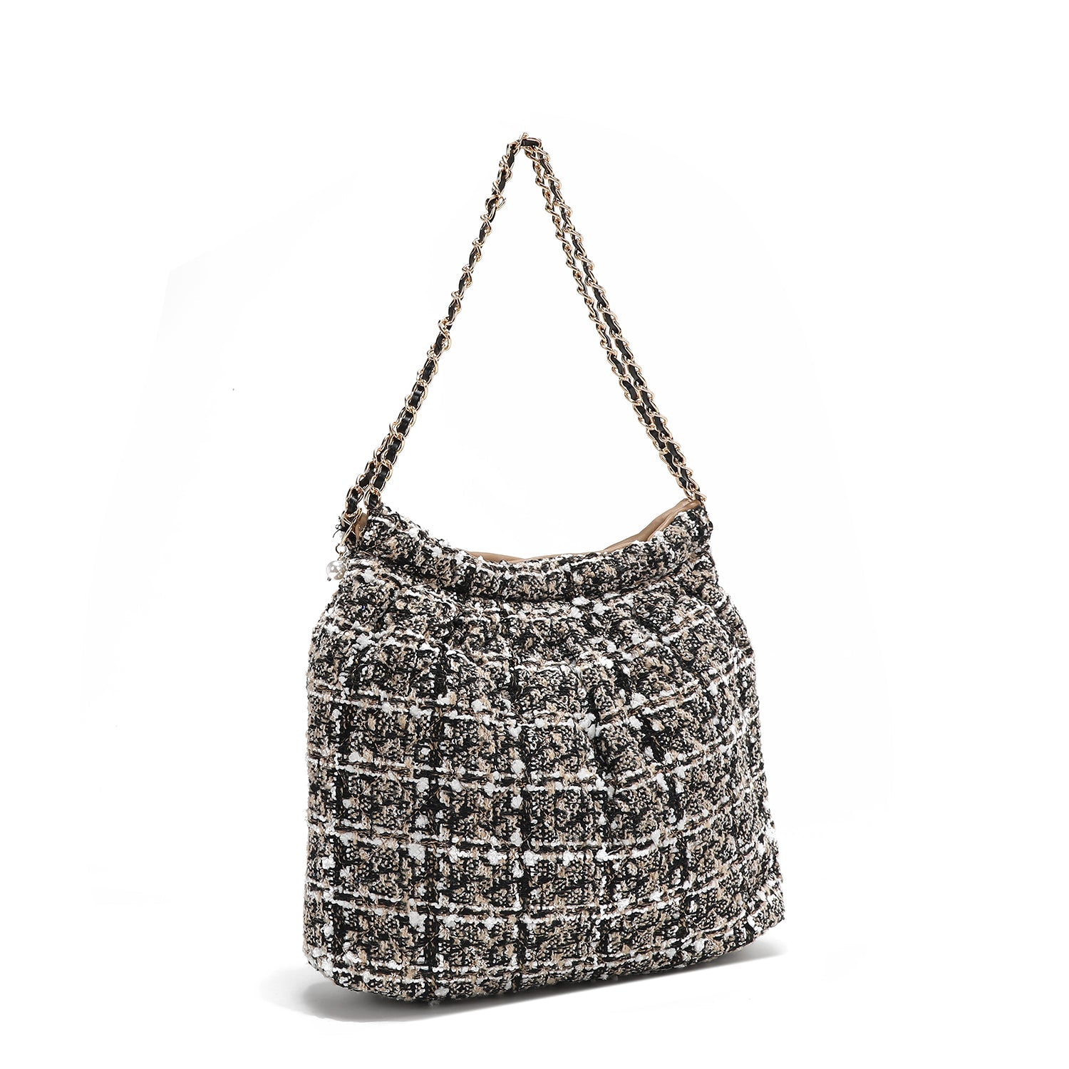 BOLSO DE HOMBRO ESTILO TWEED (BEIGE)-3