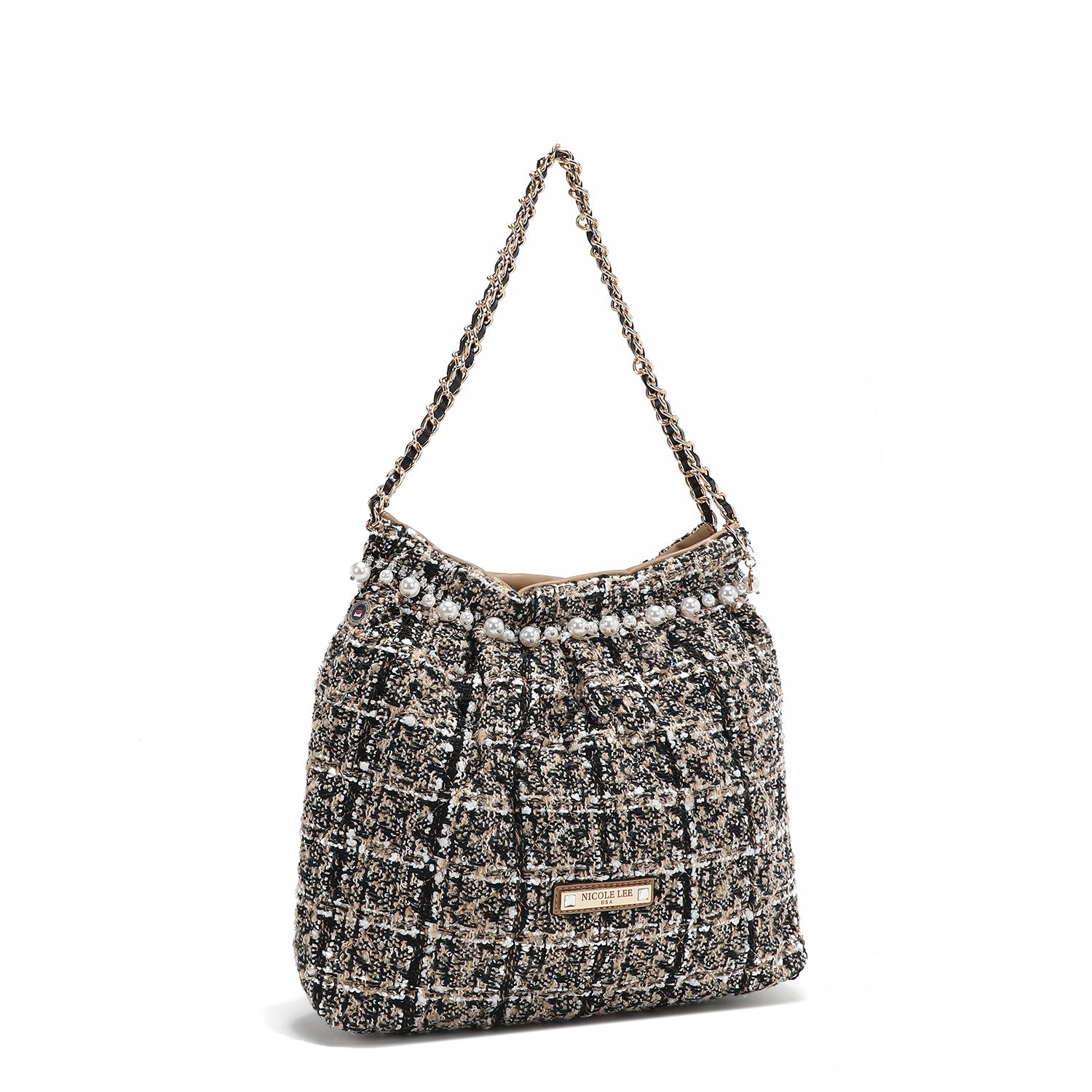 BOLSO DE HOMBRO ESTILO TWEED (BEIGE)-1