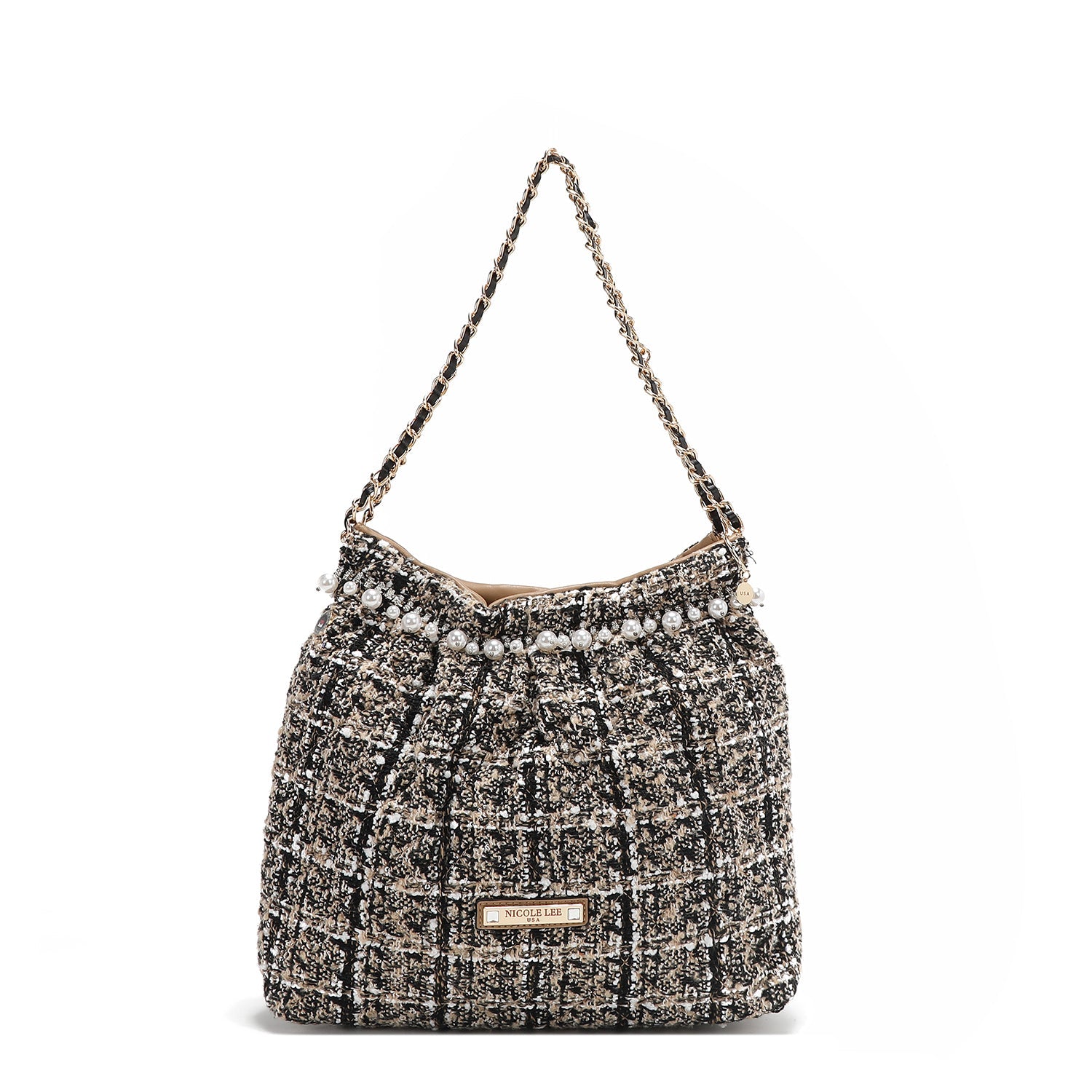 BOLSO DE HOMBRO ESTILO TWEED (BEIGE)-0