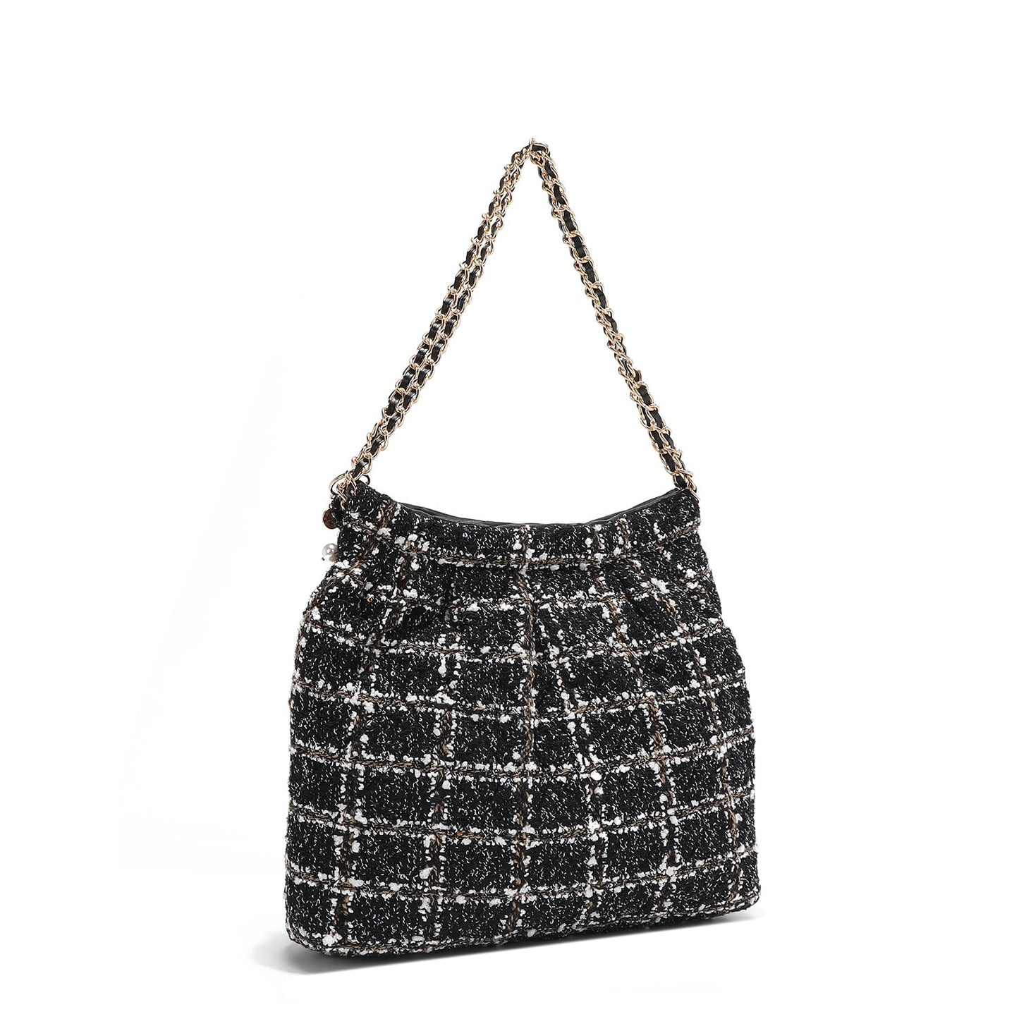 BOLSO DE HOMBRO ESTILO TWEED (NEGRO)-3