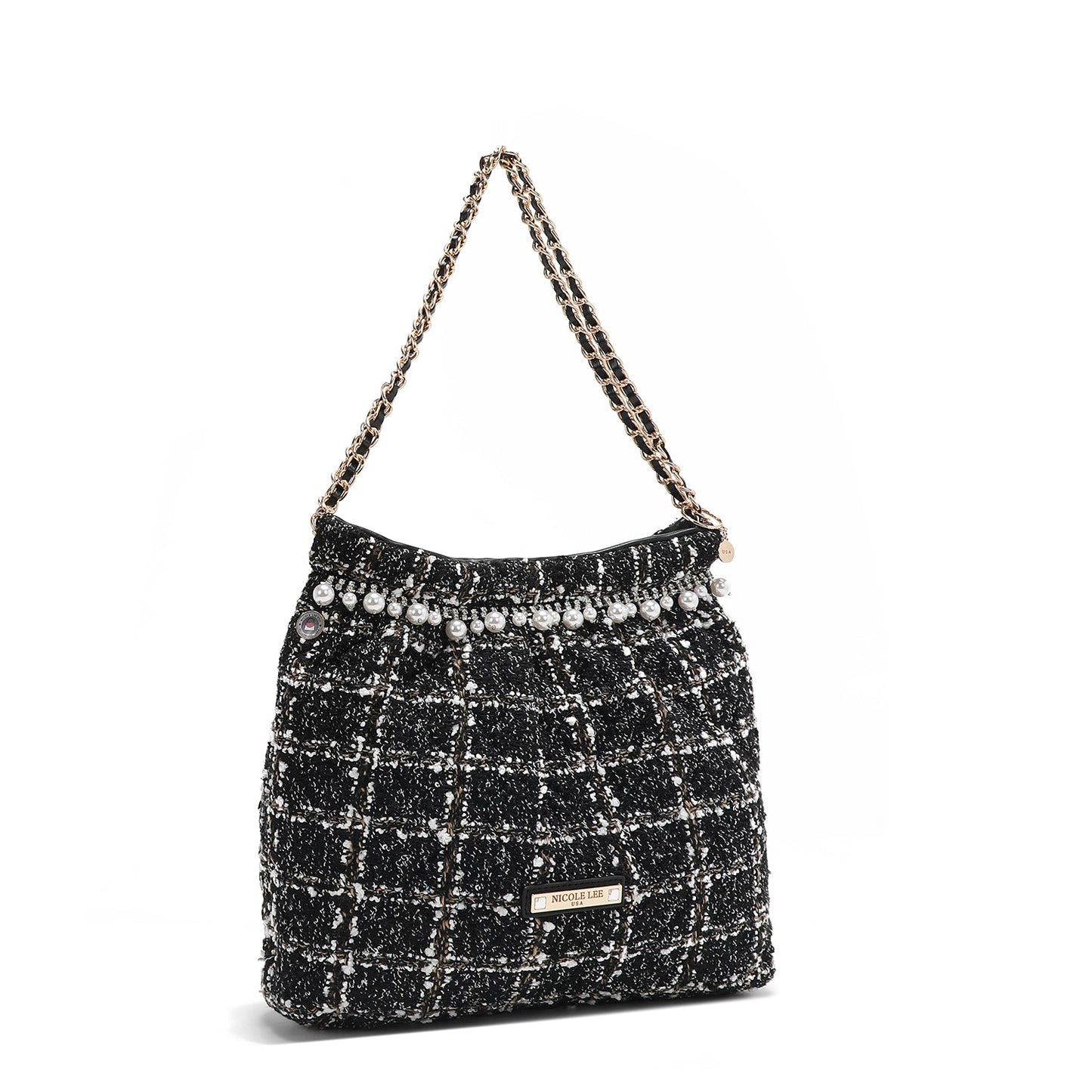 BOLSO DE HOMBRO ESTILO TWEED (NEGRO)-1