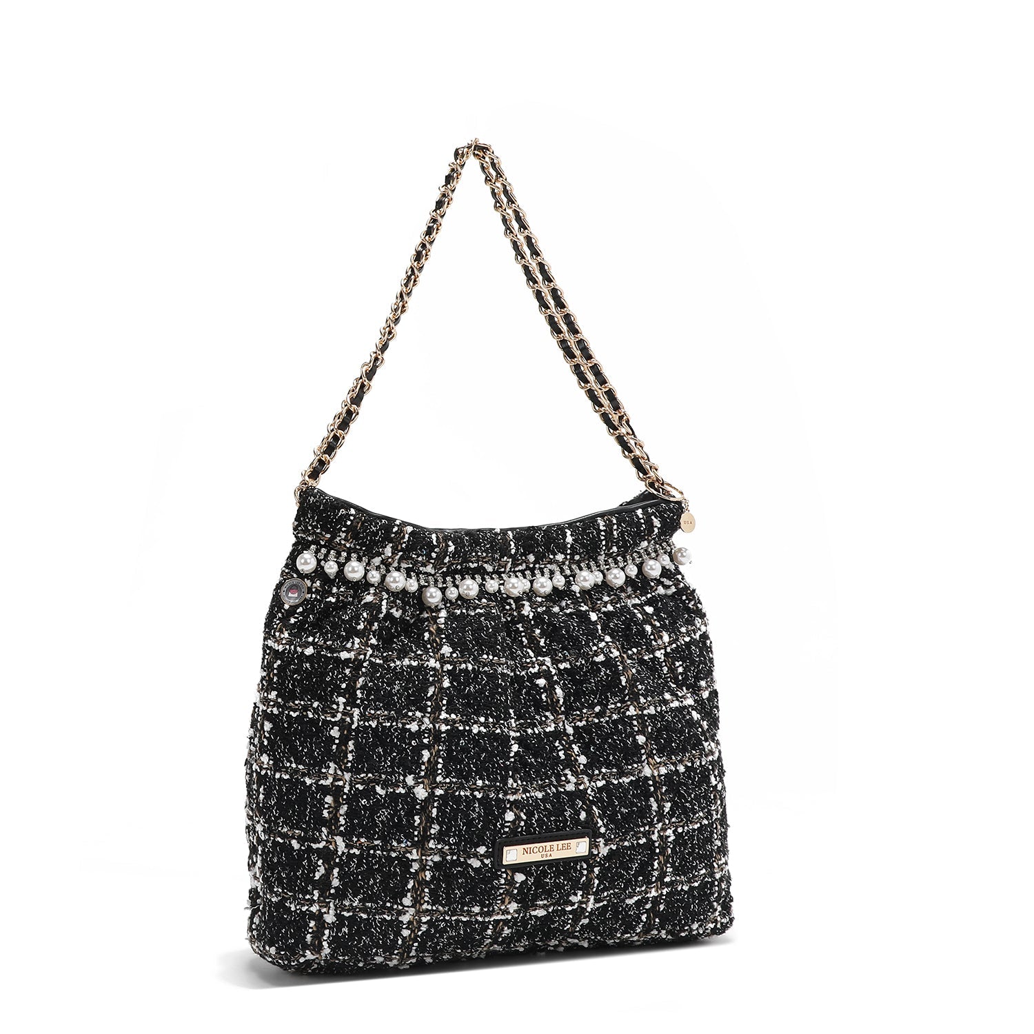 BOLSO DE HOMBRO ESTILO TWEED (NEGRO)-1