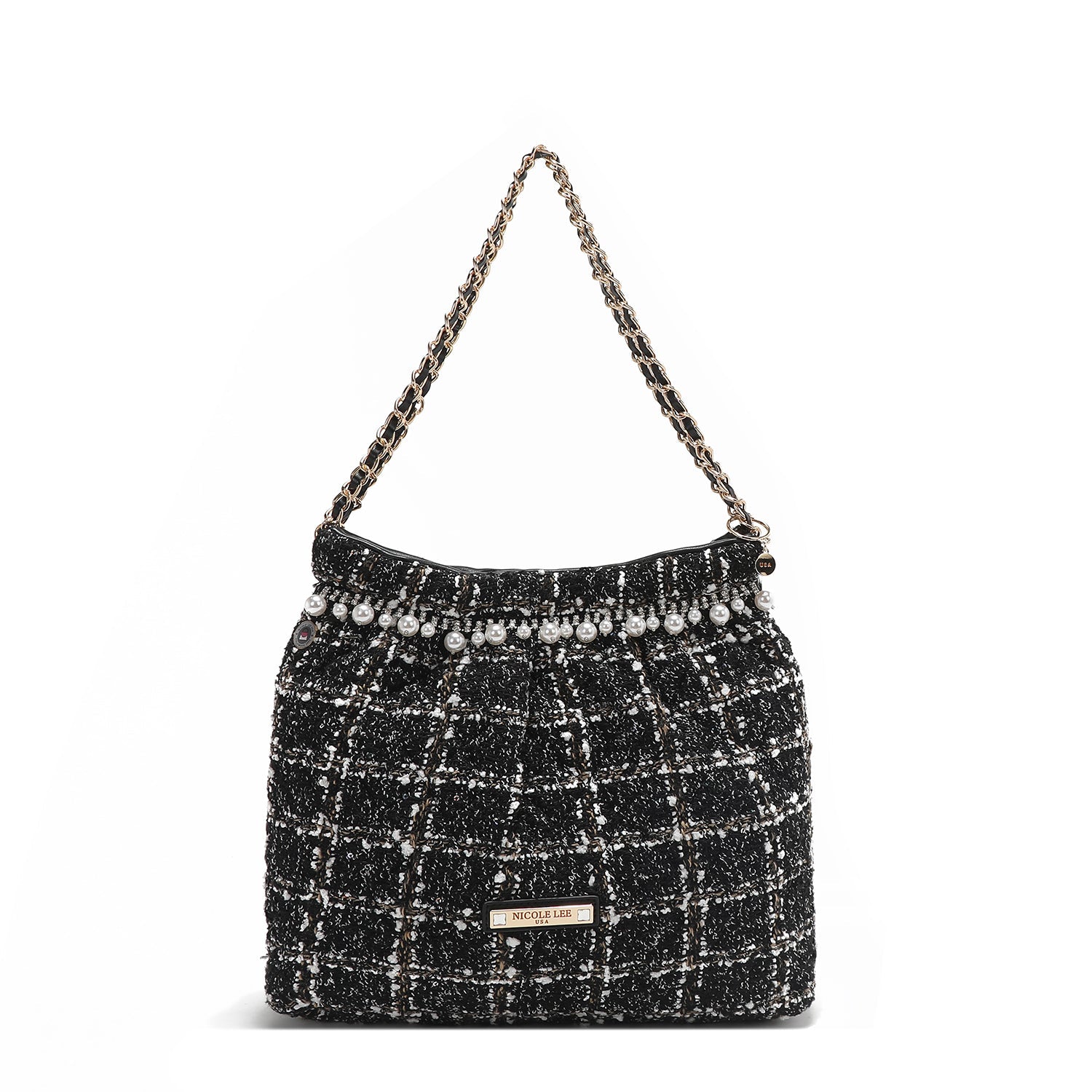BOLSO DE HOMBRO ESTILO TWEED (NEGRO)-0