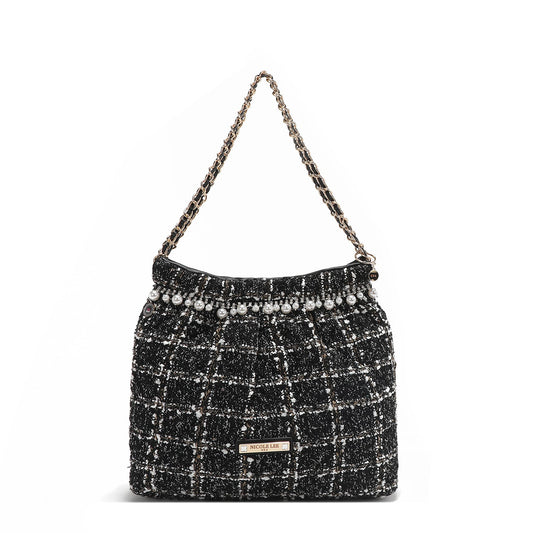 BOLSO DE HOMBRO ESTILO TWEED (NEGRO)-0