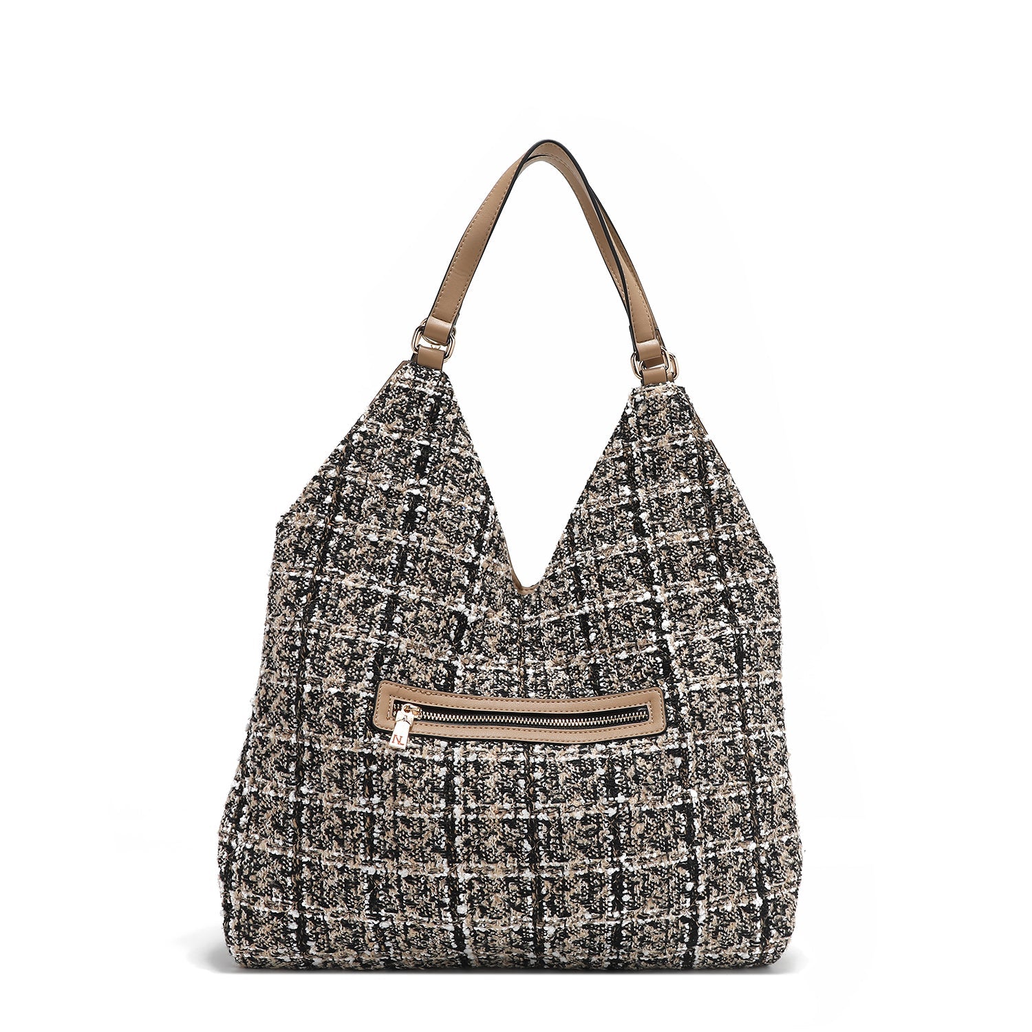 BOLSO HOBO GRANDE ESTILO TWEED (BEIGE)-4