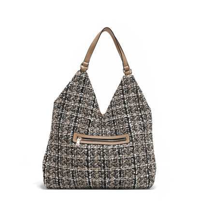 BOLSO HOBO GRANDE ESTILO TWEED (BEIGE)-4