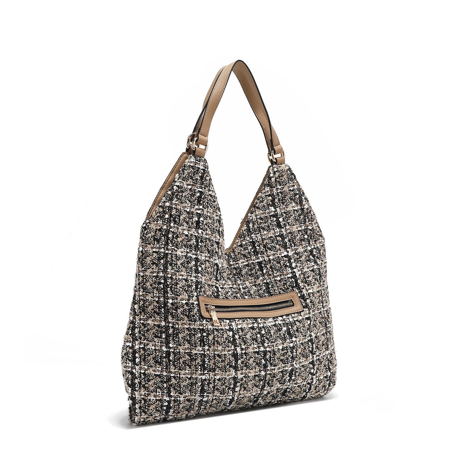 BOLSO HOBO GRANDE ESTILO TWEED (BEIGE)-3