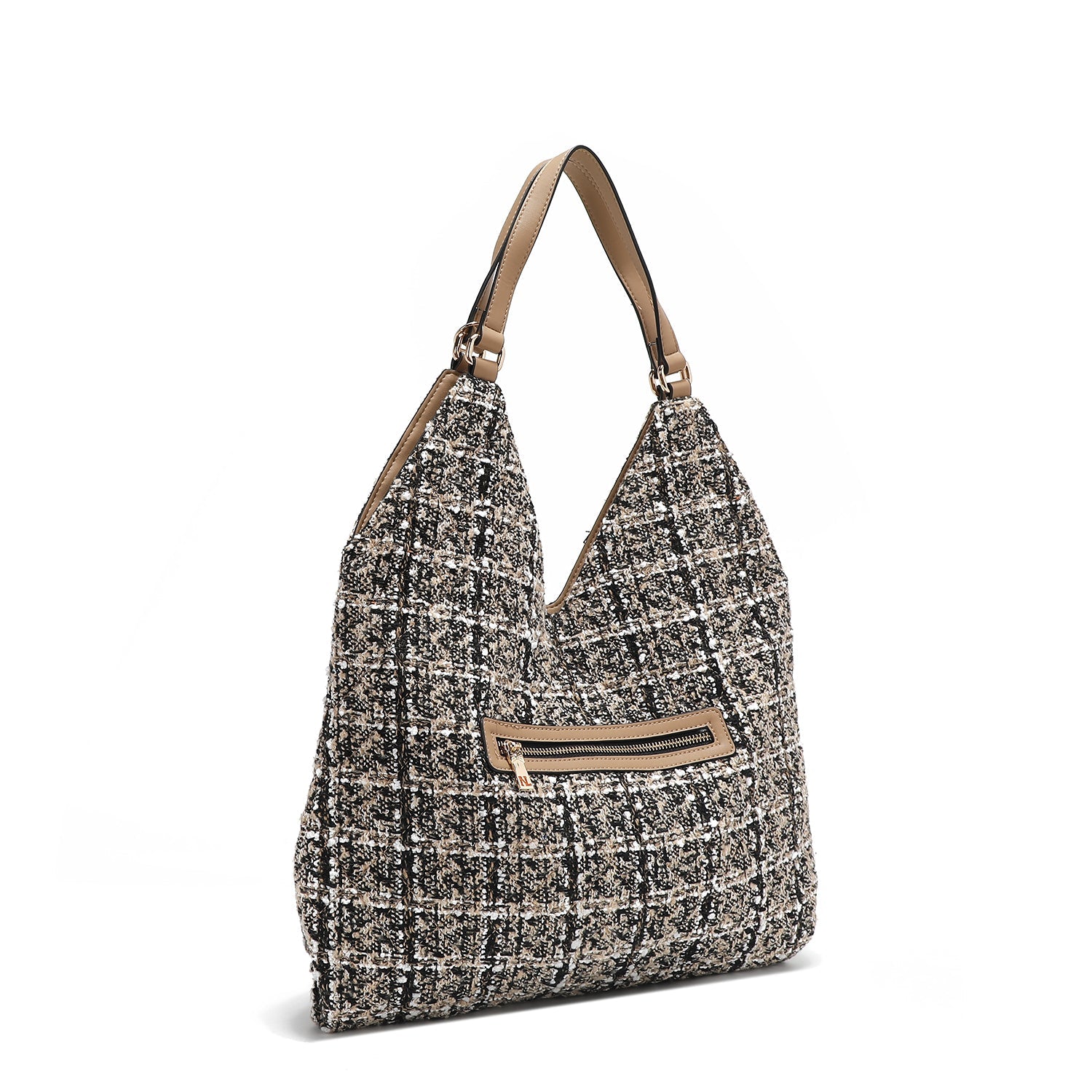 BOLSO HOBO GRANDE ESTILO TWEED (BEIGE)-3