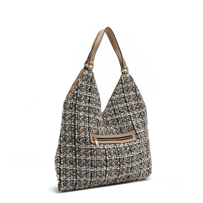 BOLSO HOBO GRANDE ESTILO TWEED (BEIGE)-3