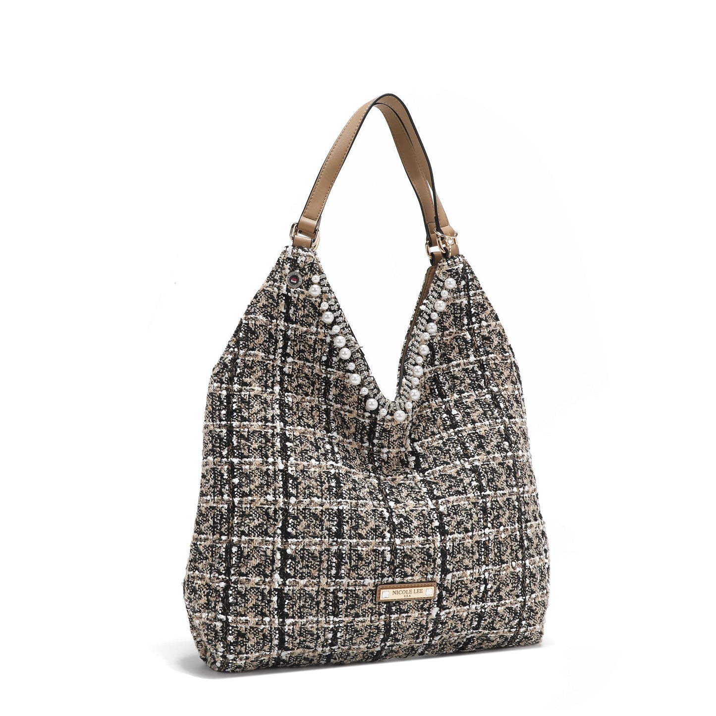 BOLSO HOBO GRANDE ESTILO TWEED (BEIGE)-1