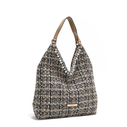 BOLSO HOBO GRANDE ESTILO TWEED (BEIGE)-1