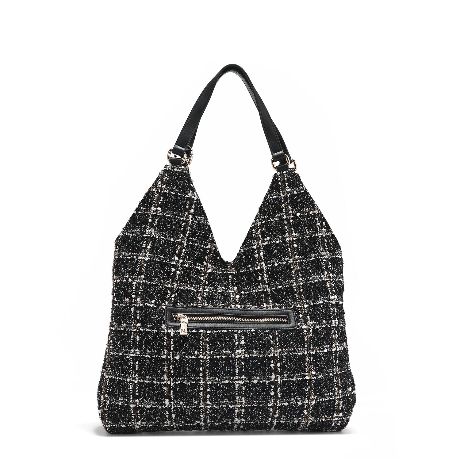 BOLSO HOBO GRANDE ESTILO TWEED (NEGRO)-4