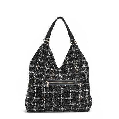 BOLSO HOBO GRANDE ESTILO TWEED (NEGRO)-4