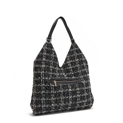 BOLSO HOBO GRANDE ESTILO TWEED (NEGRO)-3