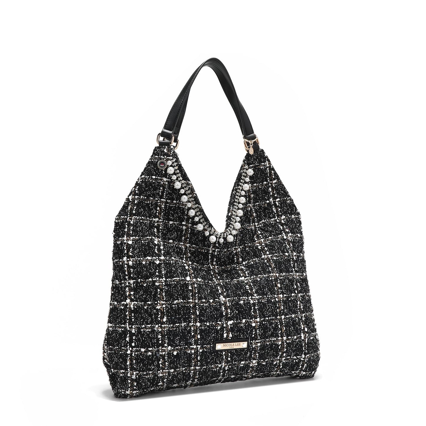 BOLSO HOBO GRANDE ESTILO TWEED (NEGRO)-1
