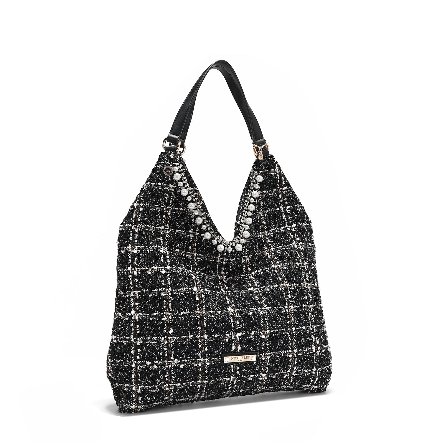 BOLSO HOBO GRANDE ESTILO TWEED (NEGRO)-1