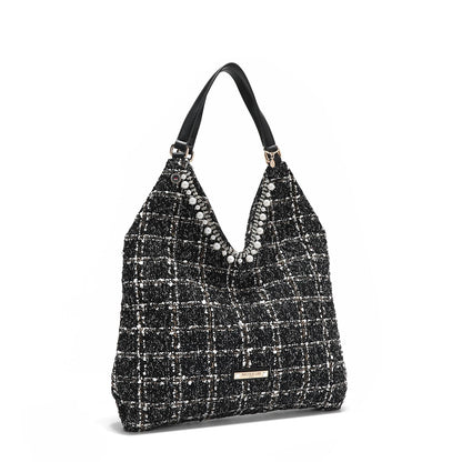 BOLSO HOBO GRANDE ESTILO TWEED (NEGRO)-1