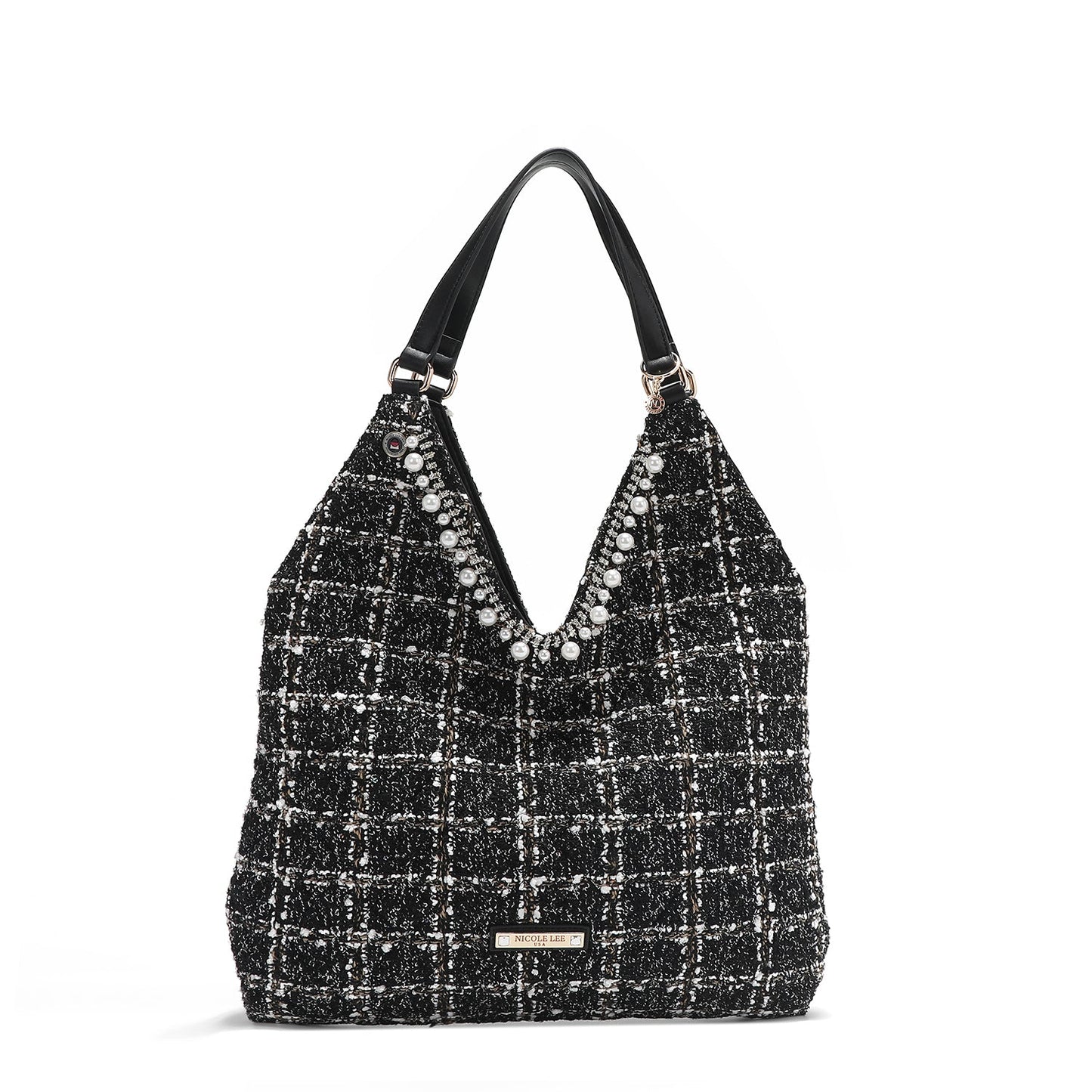 BOLSO HOBO GRANDE ESTILO TWEED (NEGRO)-0