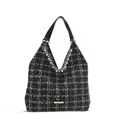 BOLSO HOBO GRANDE ESTILO TWEED (NEGRO)-0