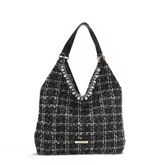 BOLSO HOBO GRANDE ESTILO TWEED (NEGRO)-0